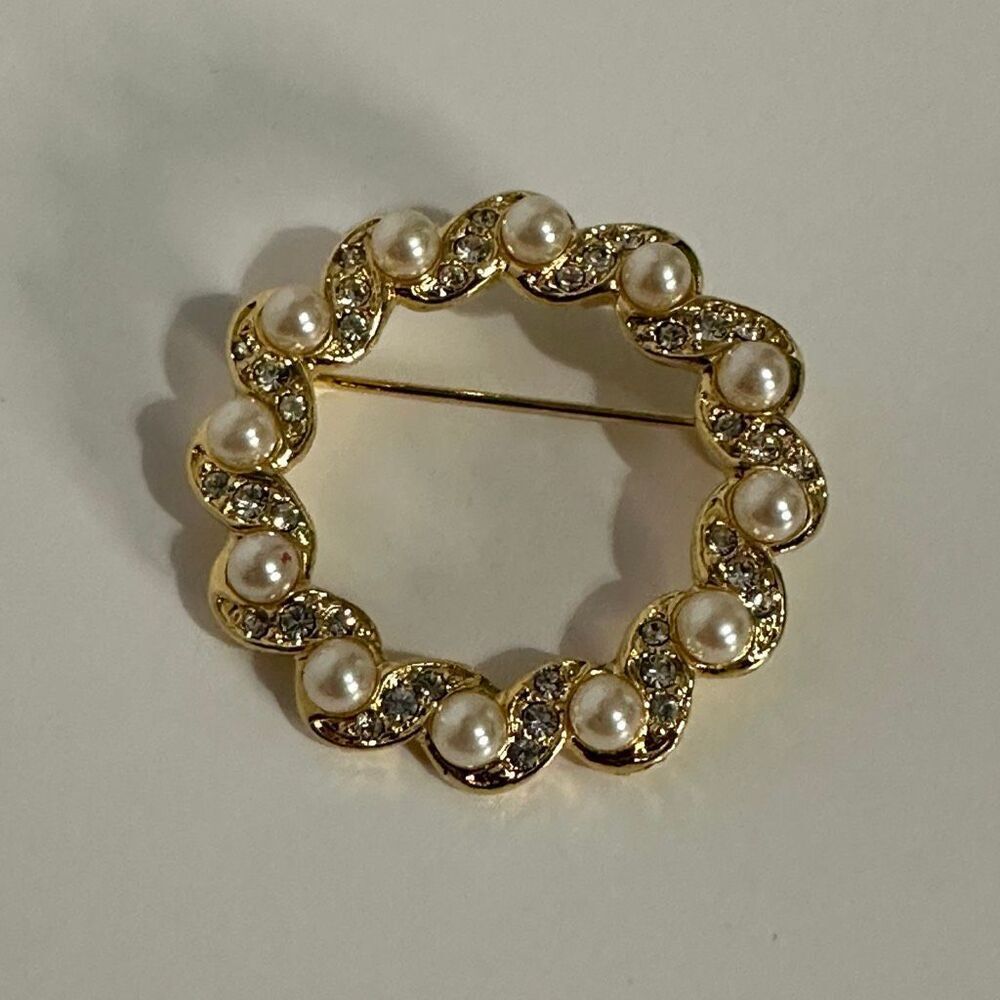 Napier Gold Plated Faux Pearl Wreath Brooch